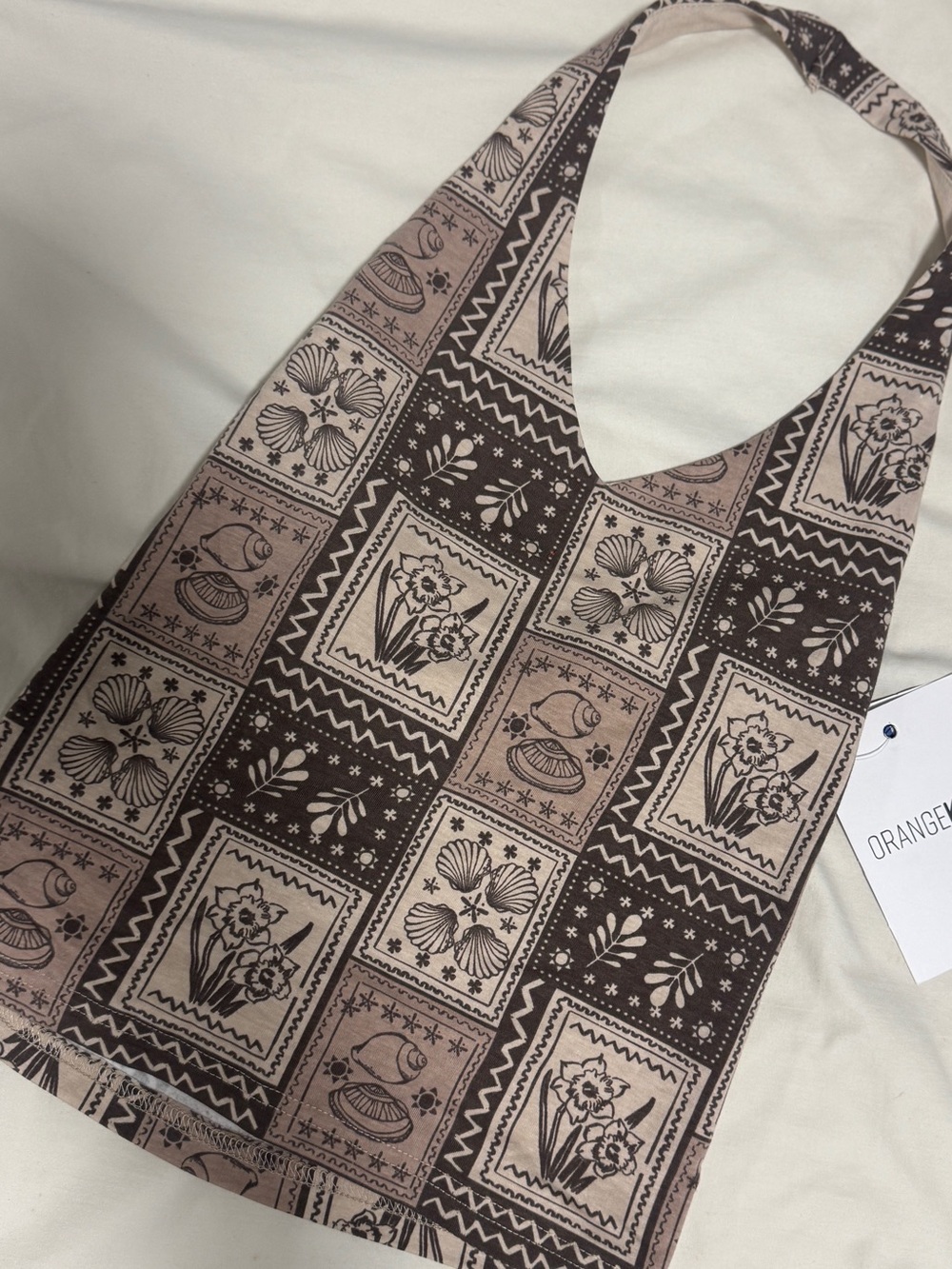Orangekiss Women's Mauve and Brown Printed Halter Tank Top